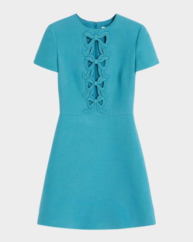 Bow Cutout Short-Sleeve Crepe Mini Dress